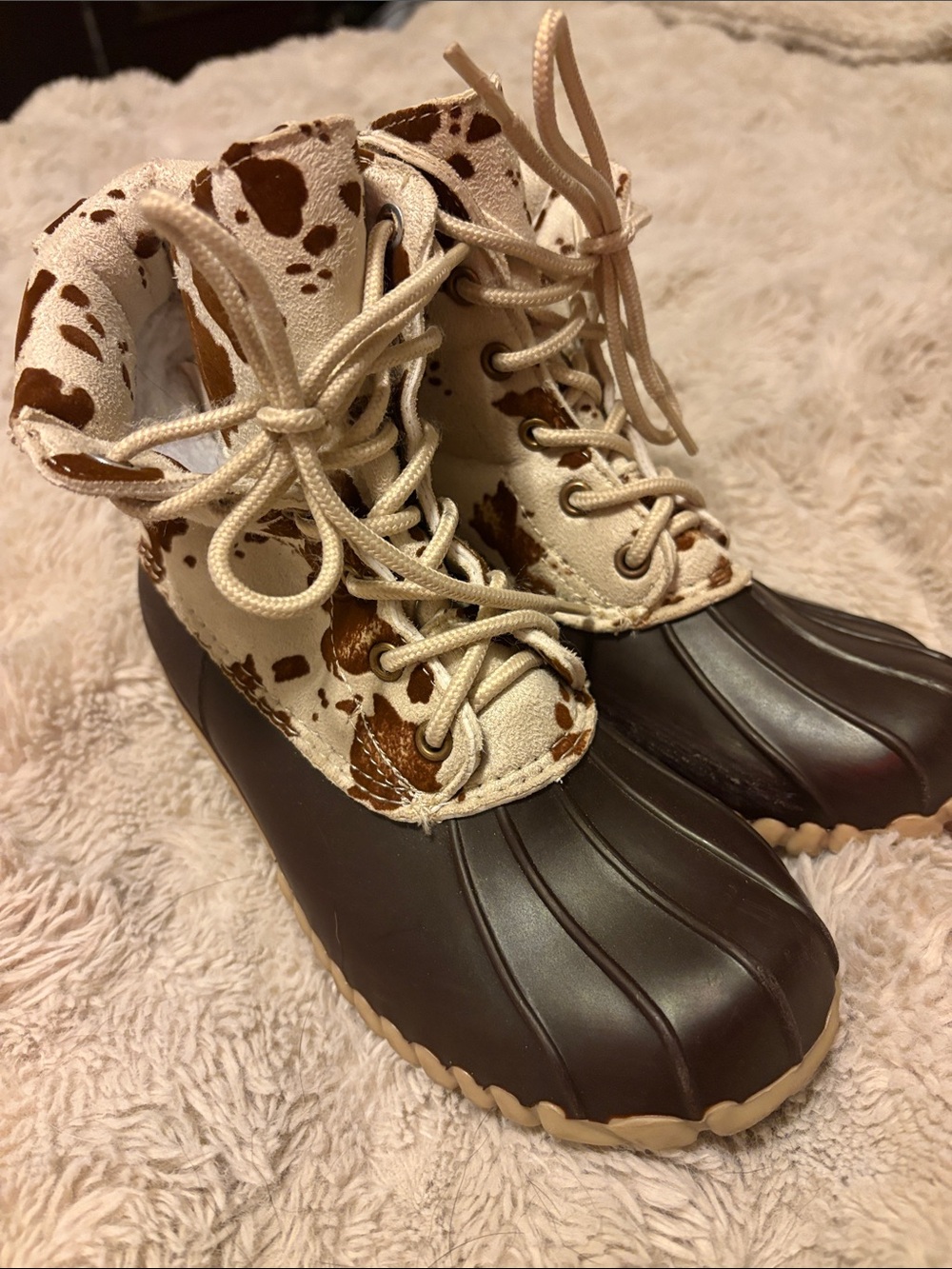 Outwoods Kids Brown & Cream Duck-Style Lace-Up Boots size 1